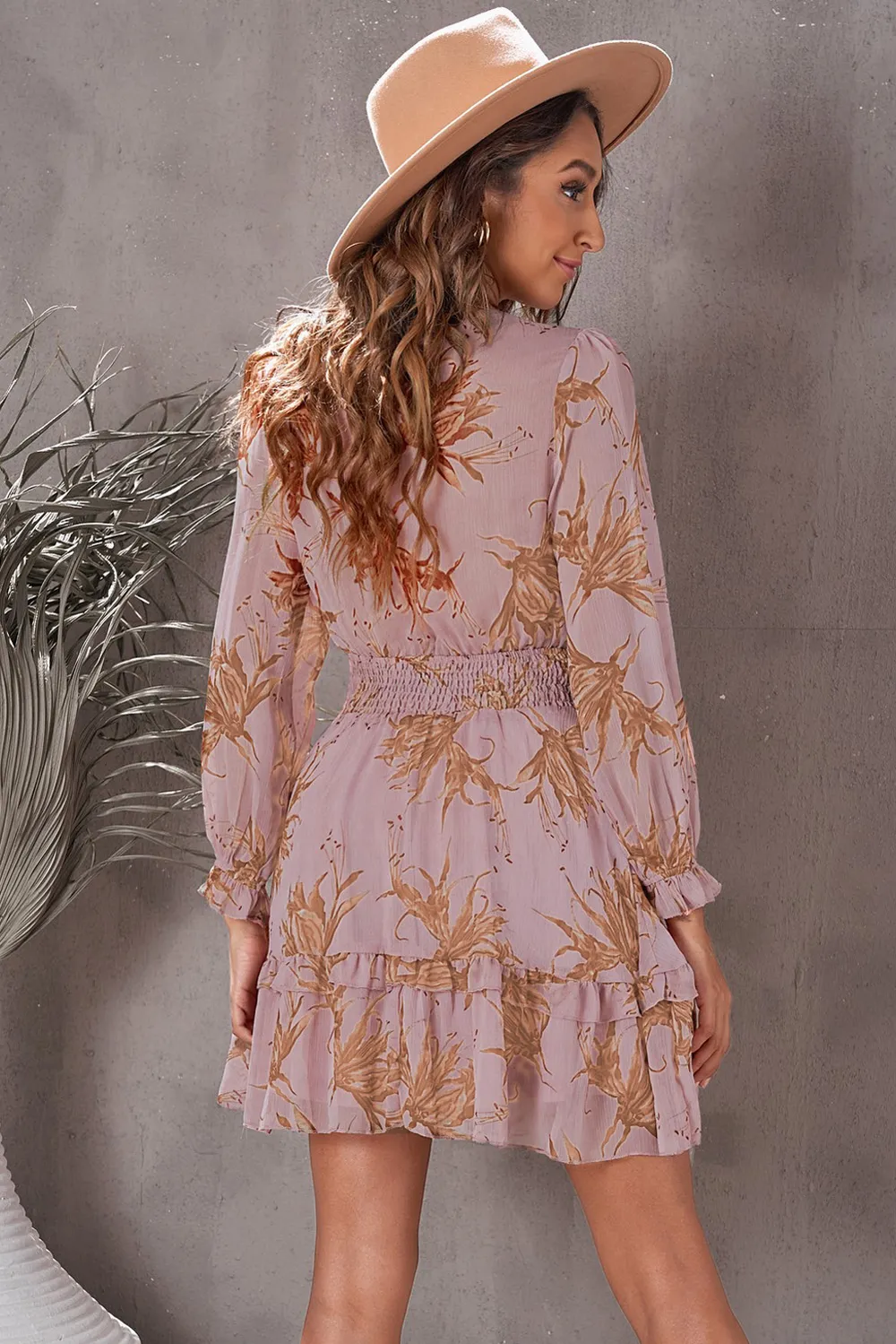 Floral Deep V Flounce Sleeve Mini Dress, image 3