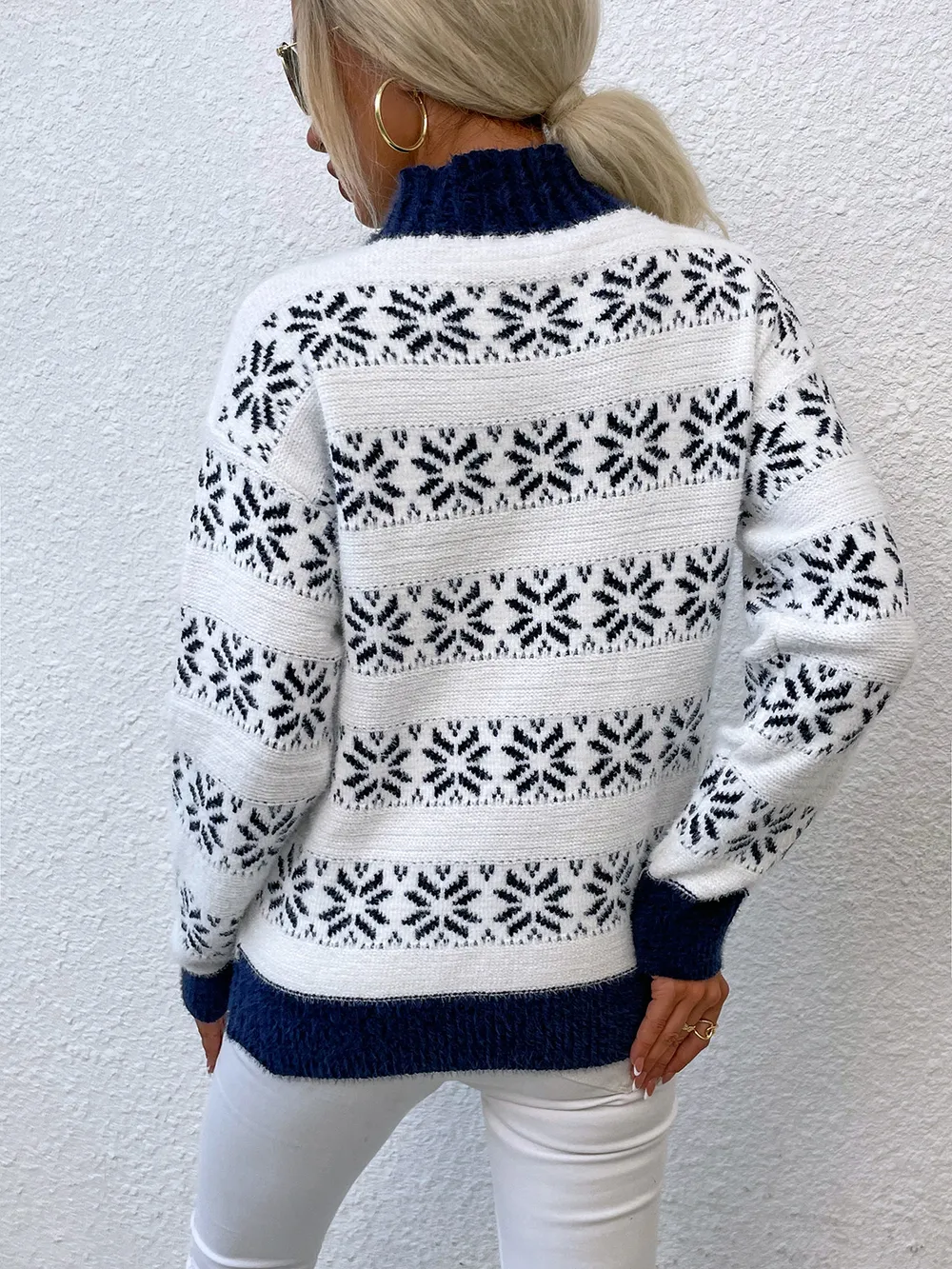 Snowflake Pattern Mock Neck Sweater, image 3