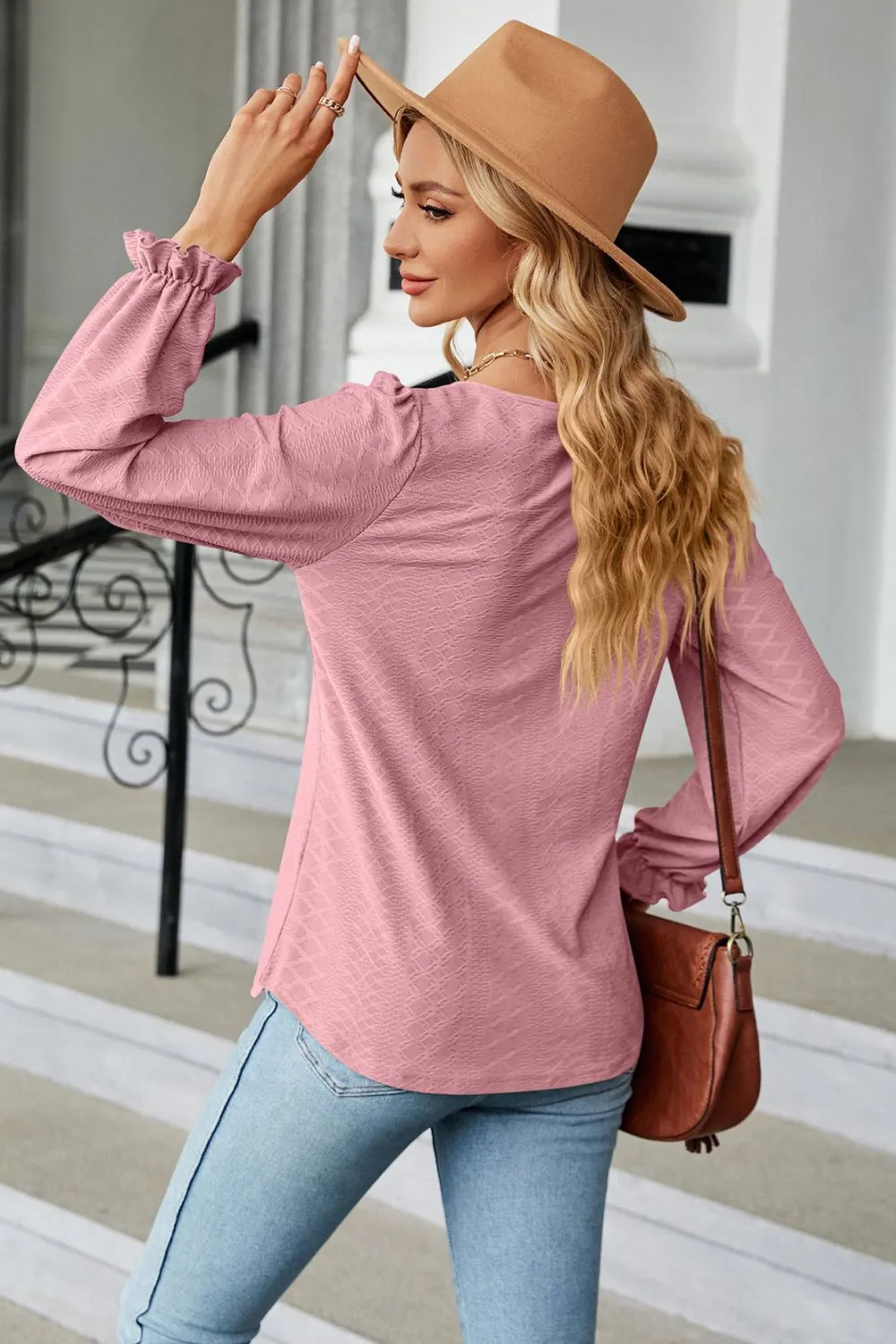 Round Neck Flounce Sleeve Blouse, image 3