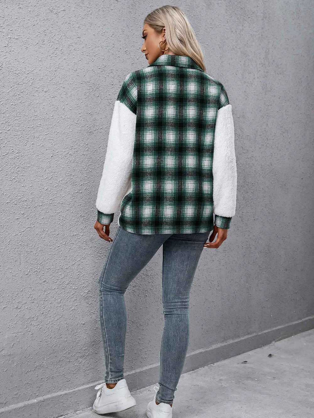 Plaid Collared Neck Button Down Jacket, image 8
