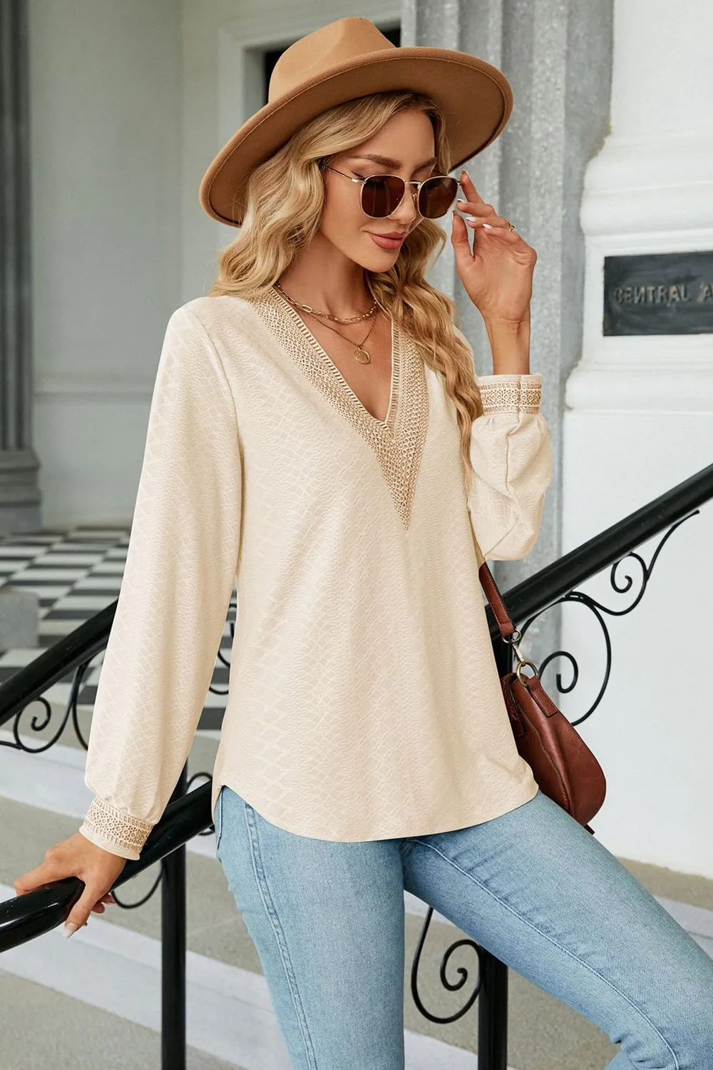 V-Neck Long Sleeve Blouse, image 4