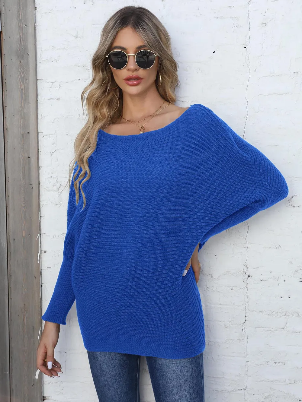 Full Size Horizontal Ribbing Dolman Sleeve Sweater, image 11