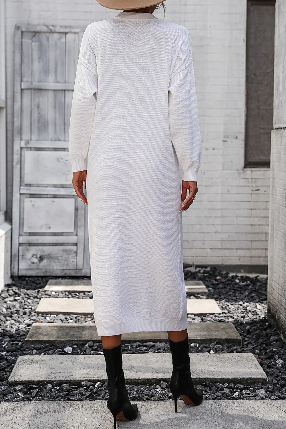 Notched Neck Dropped Shoulder Button-Down Midi Dress, image 15
