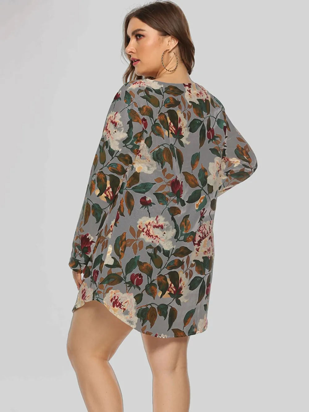 Full Size Floral Long Sleeve Mini Dress, image 3