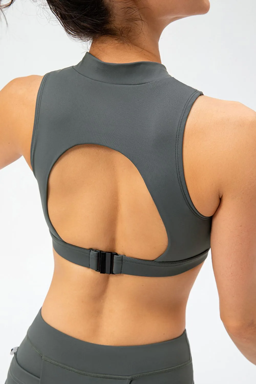 Full Size Cropped Cutout Back Zipper Front Active Tank Top, image 3