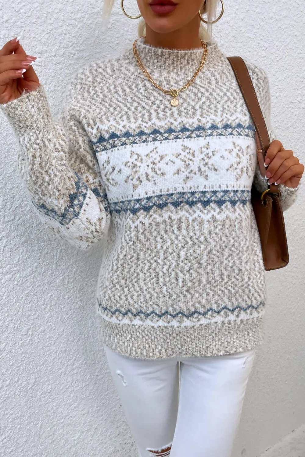 Snowflake Pattern Mock Neck Sweater, image 10