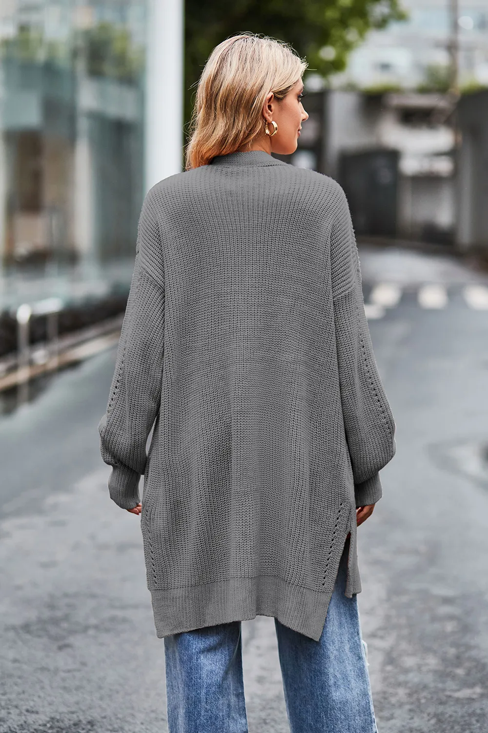 Open Front Dropped Shoulder Longline Cardigan, image 12