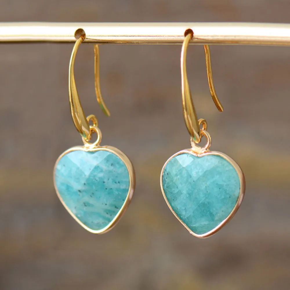 Natural Stone Heart Drop Earrings, image 2