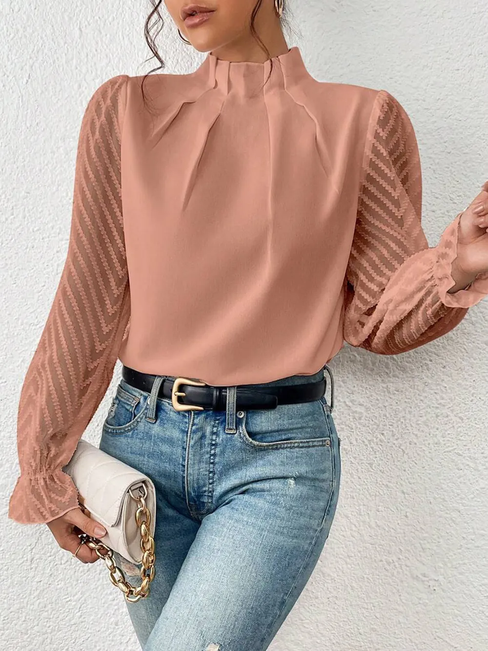 Mock Neck Flounce Sleeve Blouse, image 2