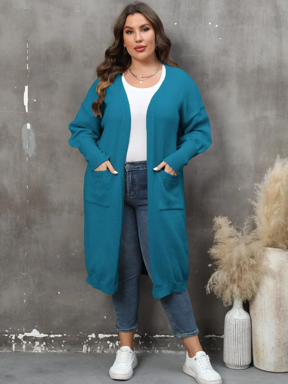Plus Size Long Sleeve Pocketed Cardigan, image 26