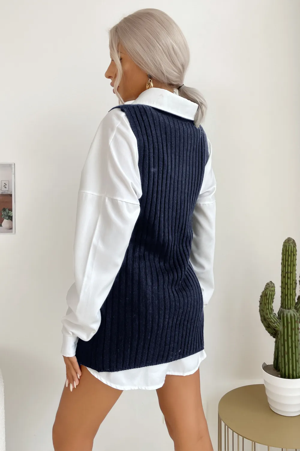 Slit Hem Sweater Vest Dress, image 2