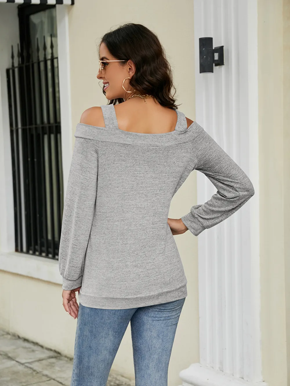 Cold Shoulder Cutout Square Neck Blouse, image 3