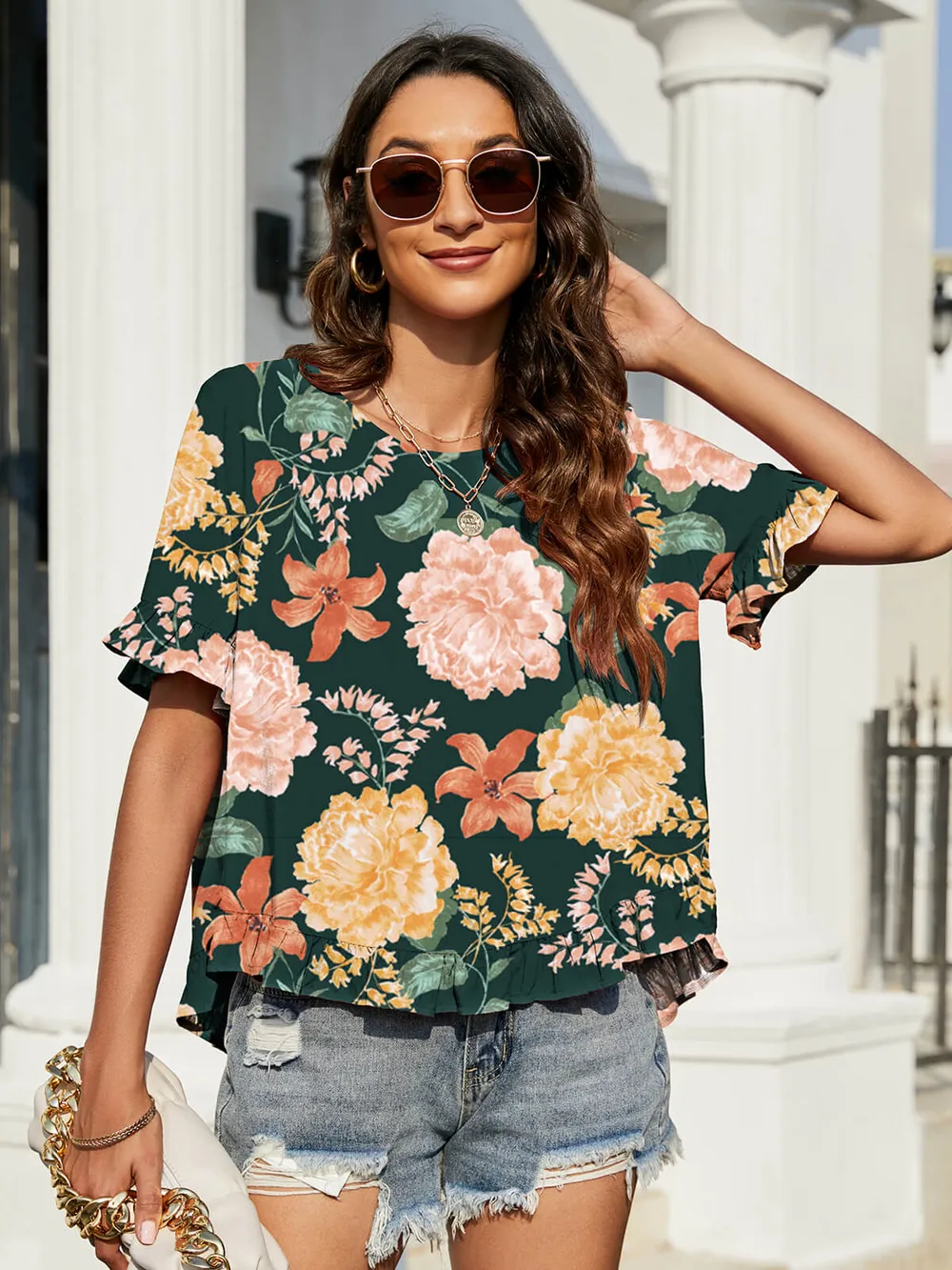 Floral Ruffled Flounce Sleeve Blouse, image 2