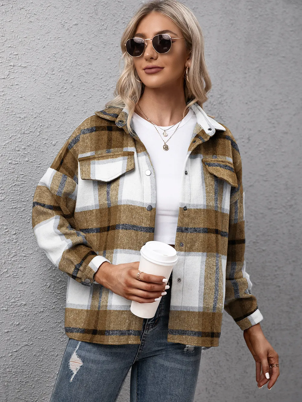 Plaid Long Sleeve Shirt Jacket, image 6