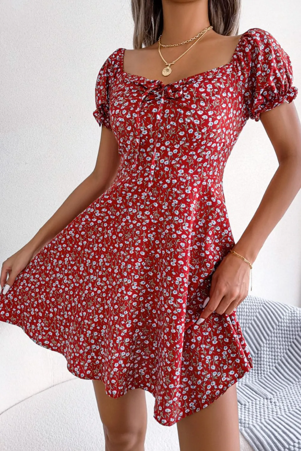 Ditsy Floral Drawstring A-Line Dress, image 10