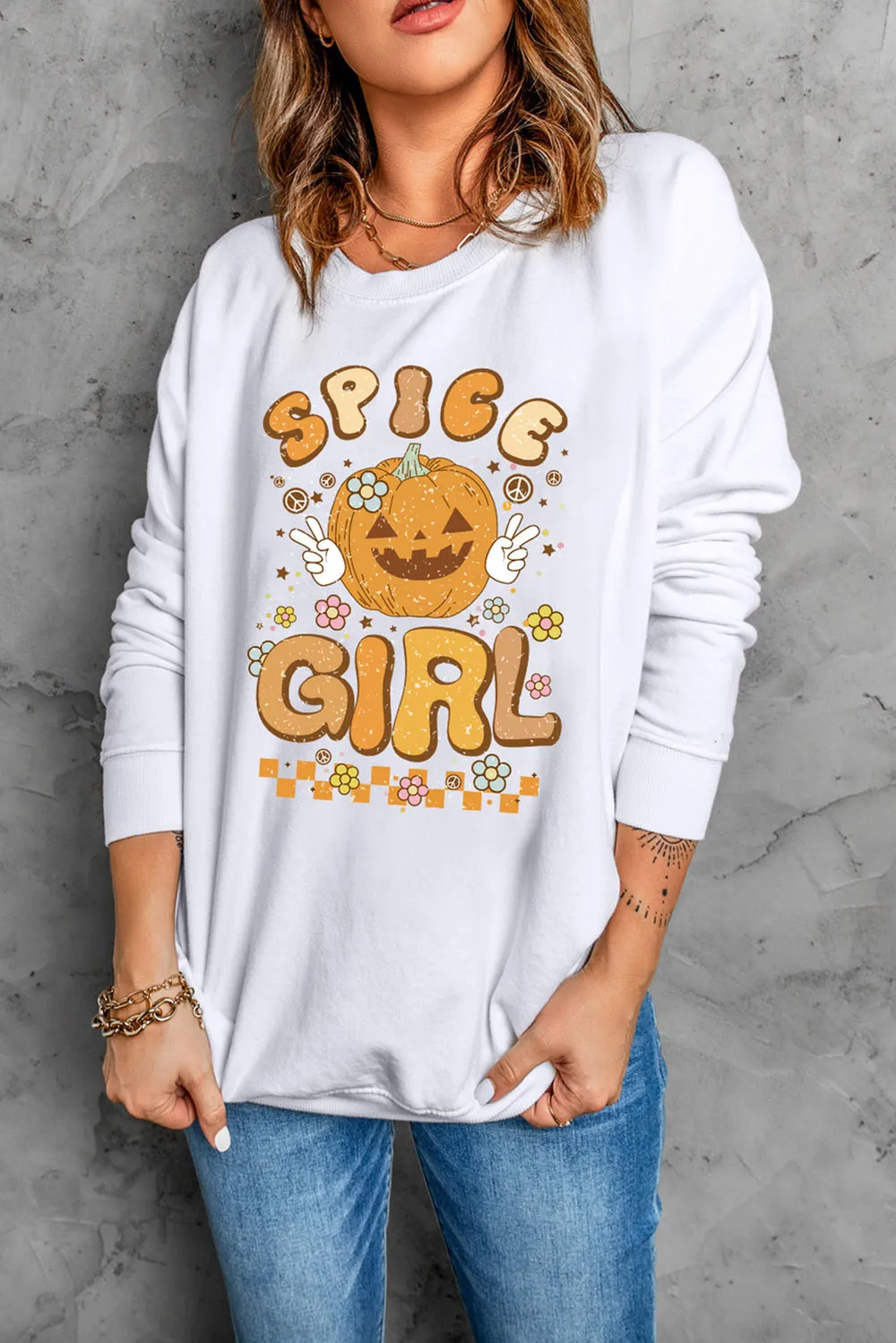 Round Neck Long Sleeve SPICE GIRL Graphic Sweatshirt, image 3