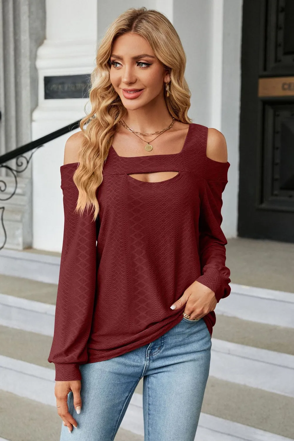 Cold Shoulder Square Neck Cutout Blouse, image 17
