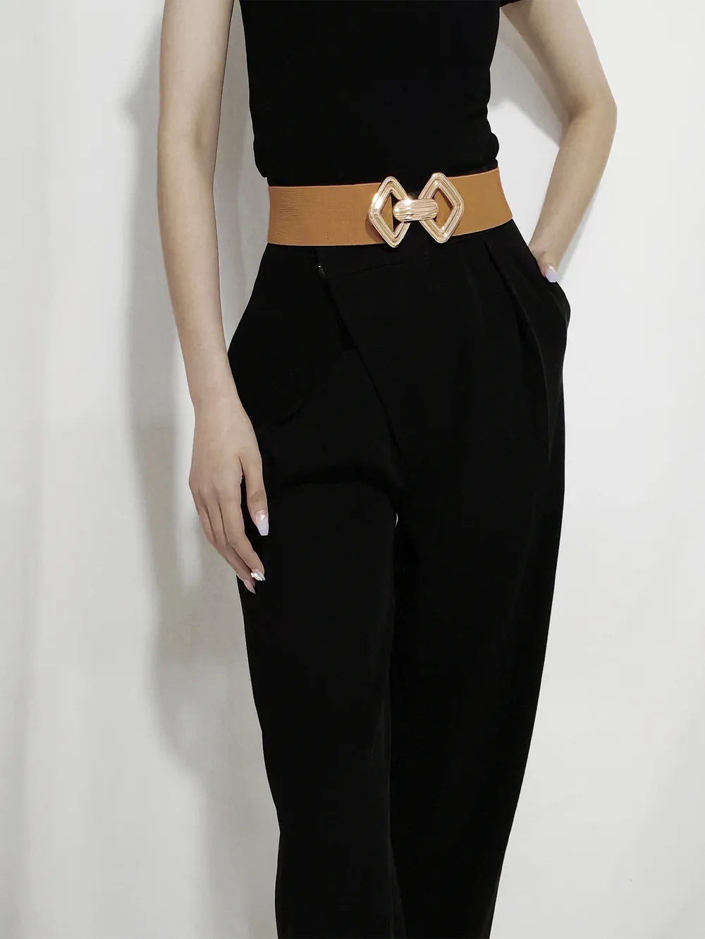 Geometric Buckle Elastic Wide Belt, image 10