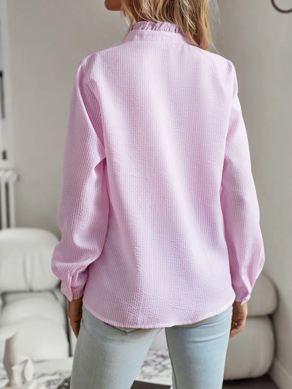 Ruffle Trim Long Sleeve Shirt, image 3