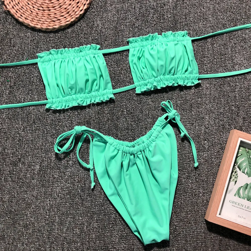 Frill Trim Ruched Bikini Set, image 5
