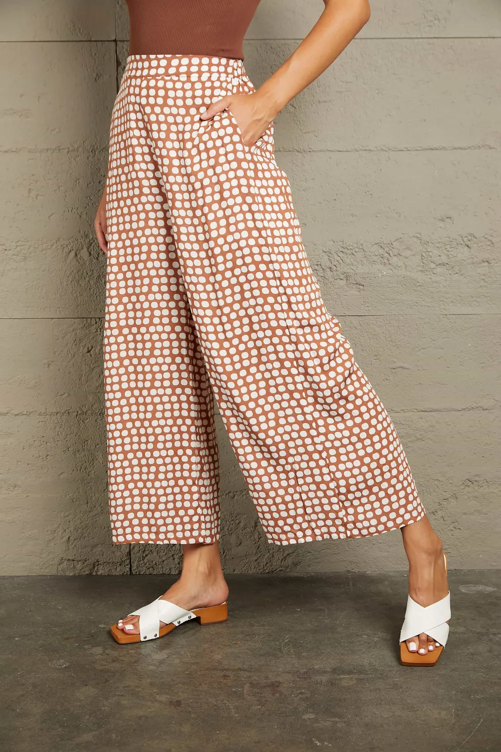 Polka Dot High Waist Wide Leg Pants with Pockets, image 3