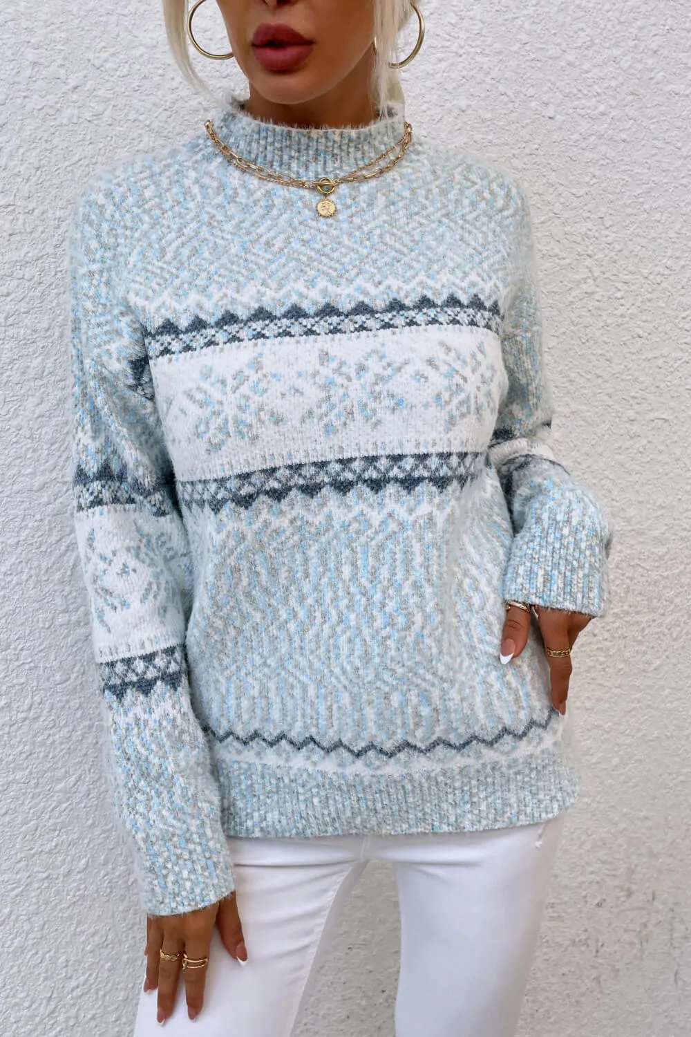 Snowflake Pattern Mock Neck Sweater, image 6