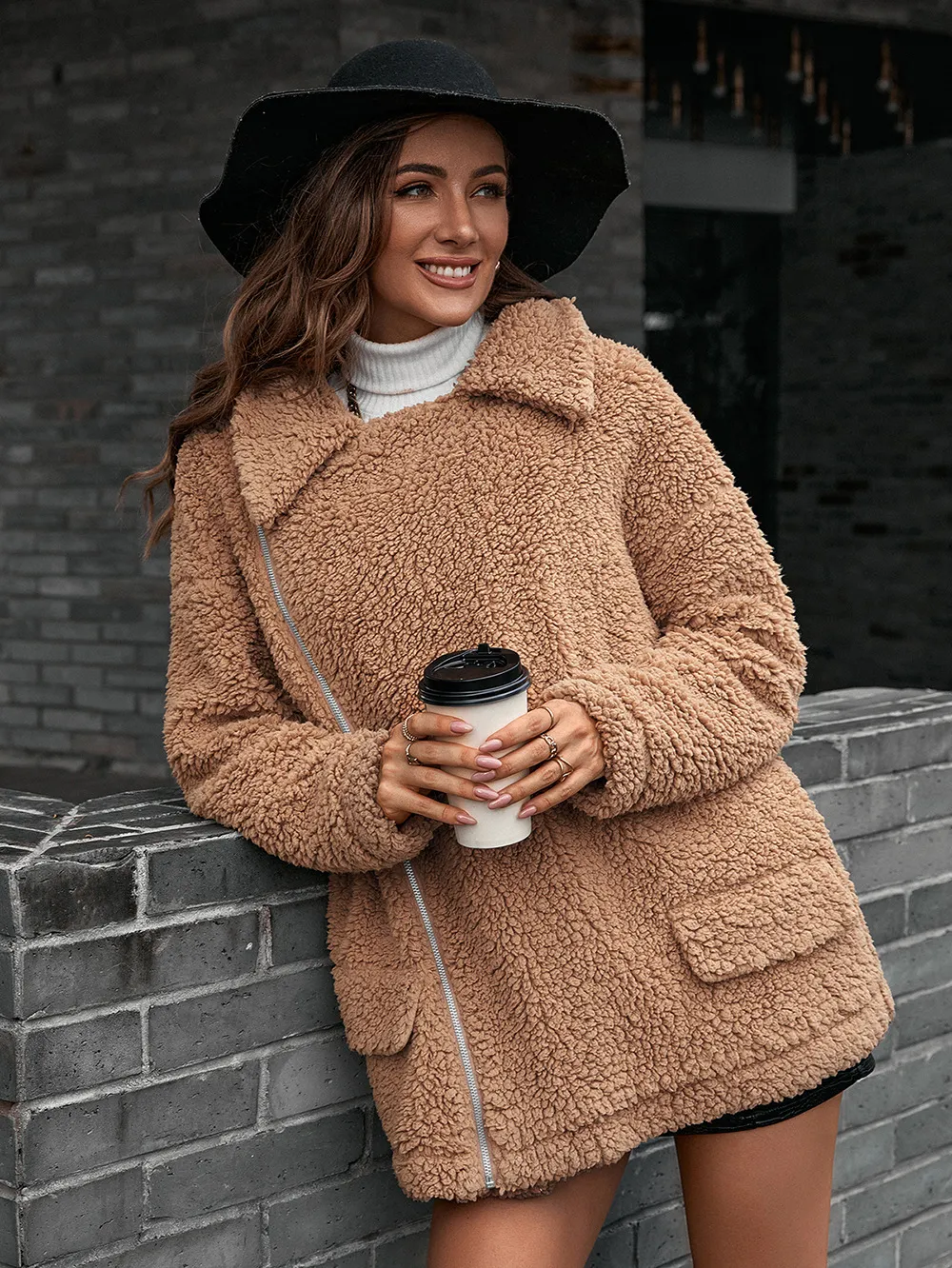Zip-Up Collared Teddy Jacket, image 15