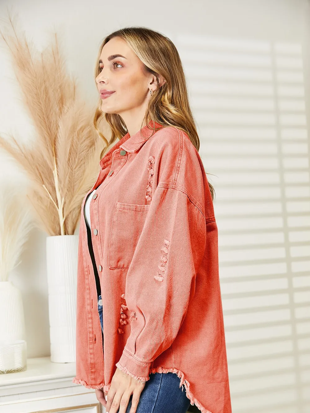 Distressed Raw Hem Denim Jacket, image 3