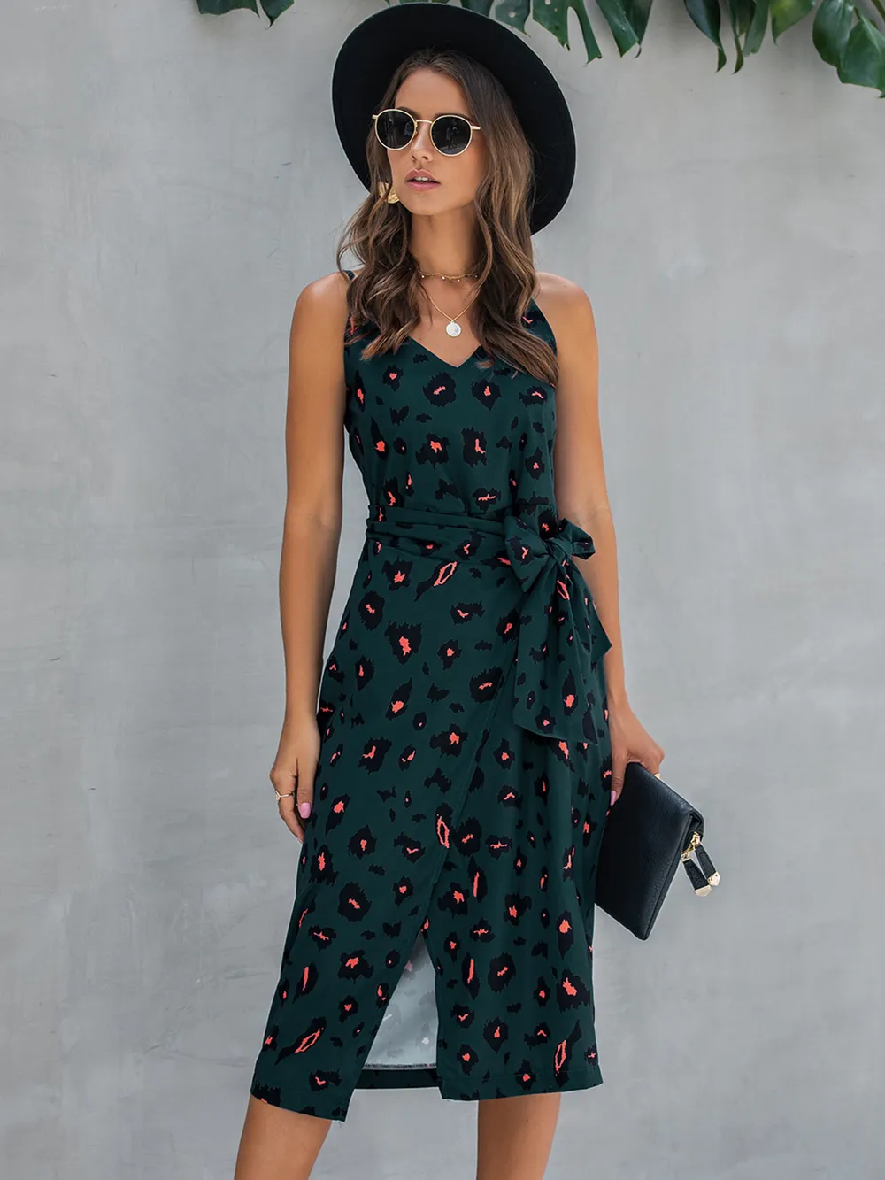 Printed Tie-Waist Spaghetti Strap Dress, image 2