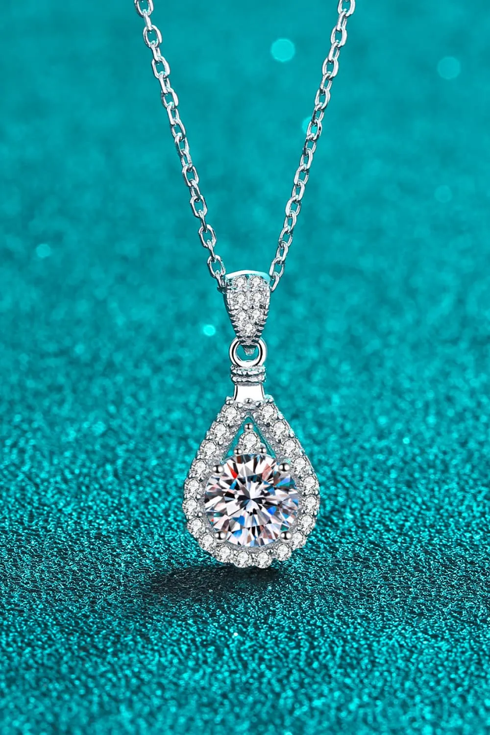 2 Carat Moissanite Teardrop Pendant 925 Sterling Silver Necklace, image 2