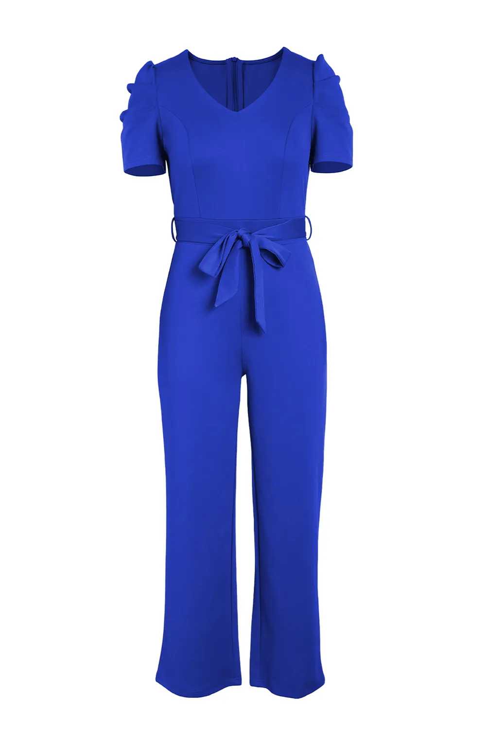 Belted Puff Sleeve V-Neck Jumpsuit, image 4