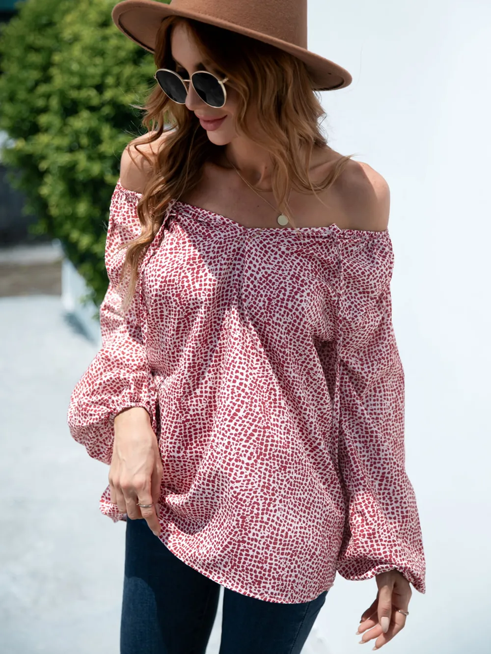Printed Tie-Neck Balloon Sleeve Blouse, image 5
