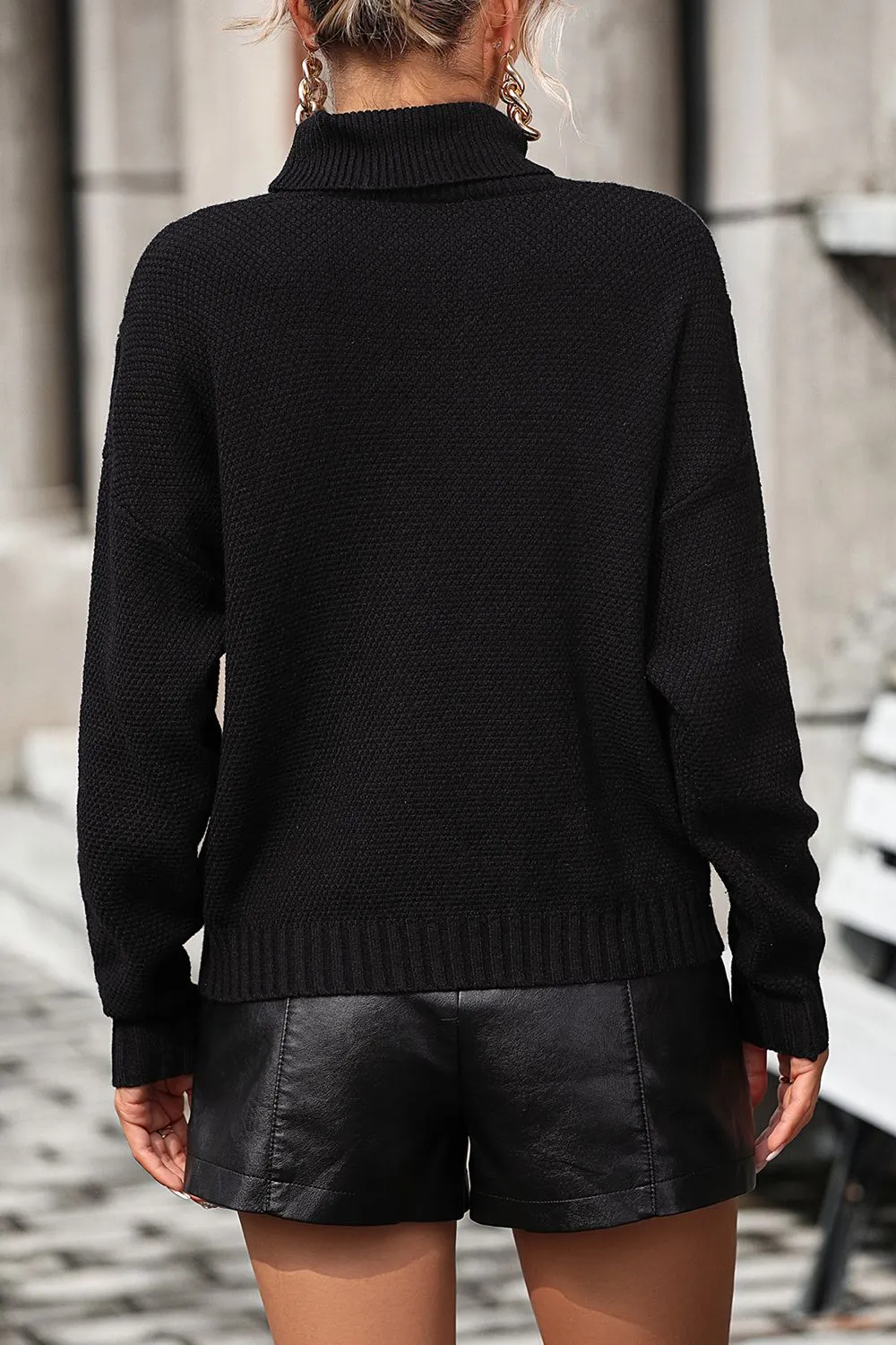Turtle Neck Tassel Front Long Sleeve Pullover Sweater, image 8