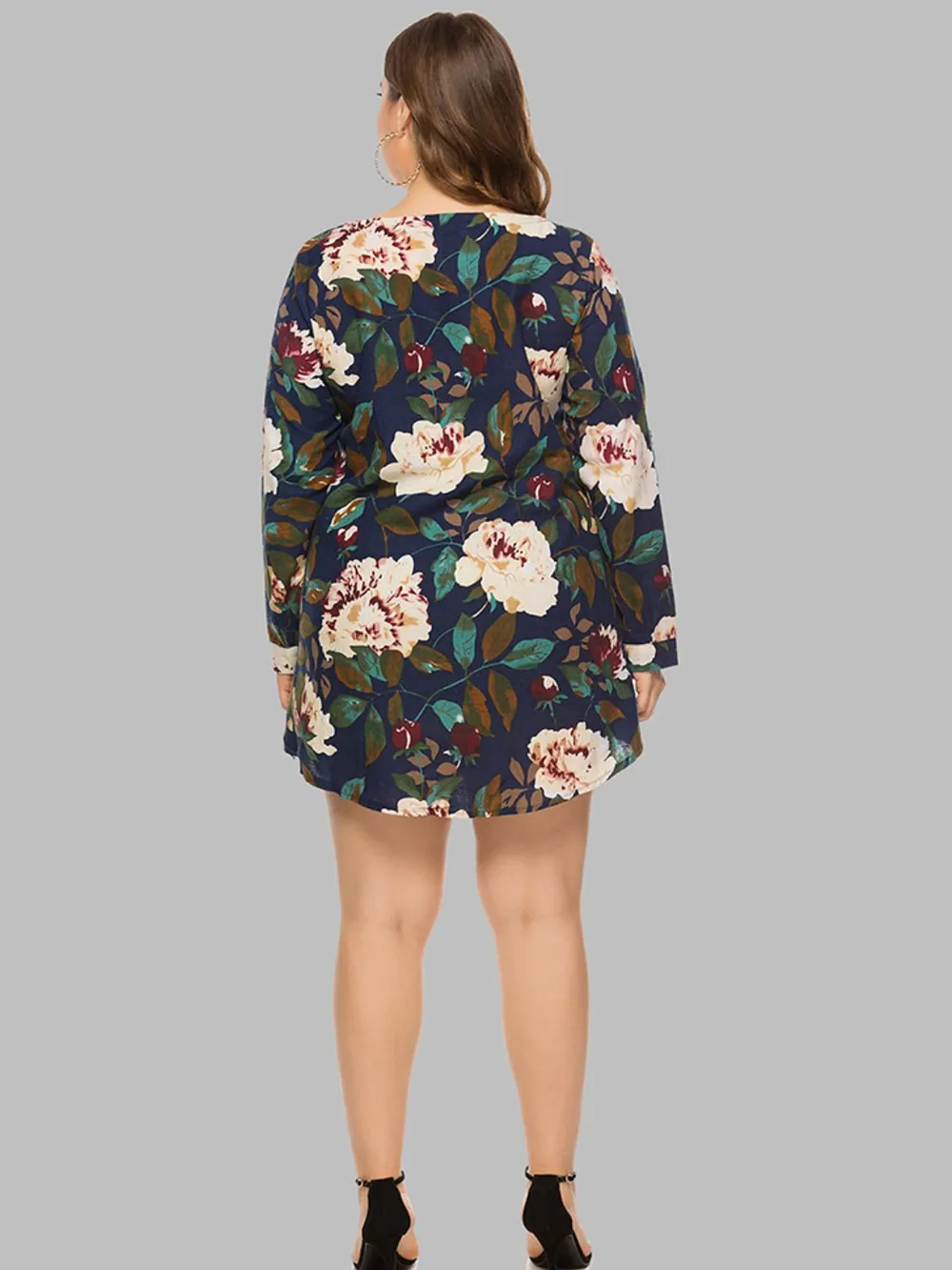 Full Size Floral Long Sleeve Mini Dress, image 4
