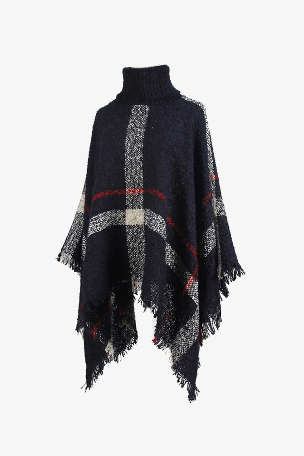 Plaid Turtleneck Raw Hem Poncho, image 13