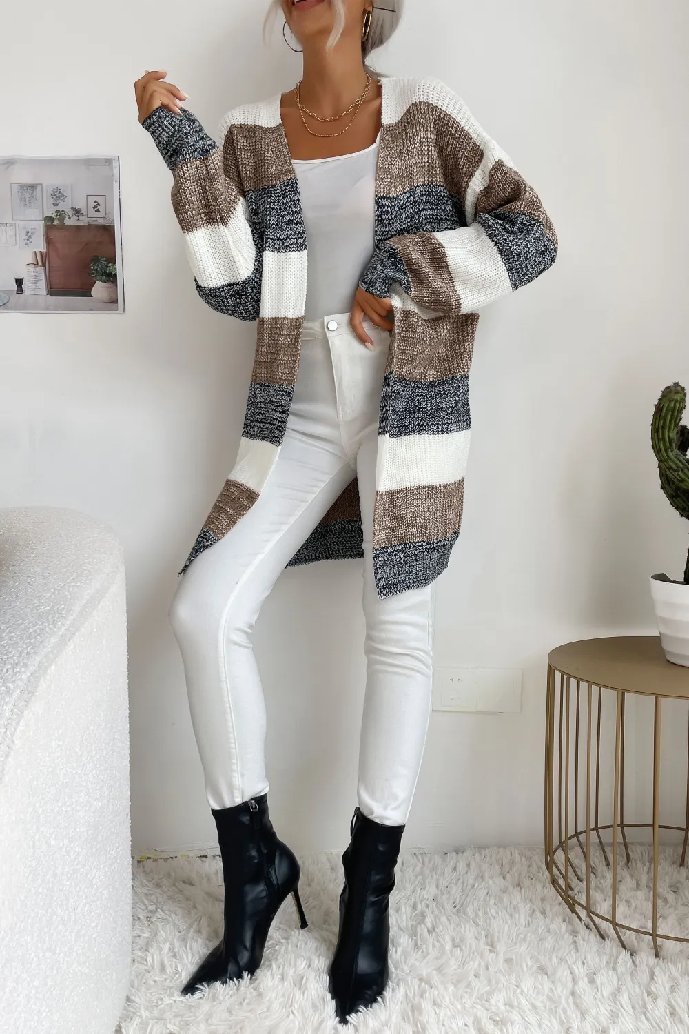 Striped Long Sleeve Duster Cardigan, image 2