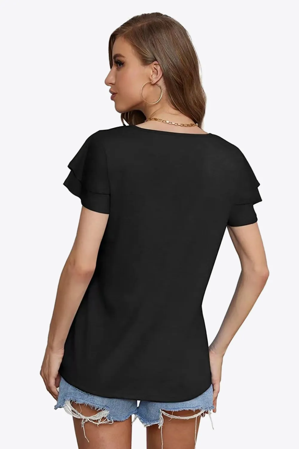 Tie-Neck Layered Flutter Sleeve Blouse, image 6