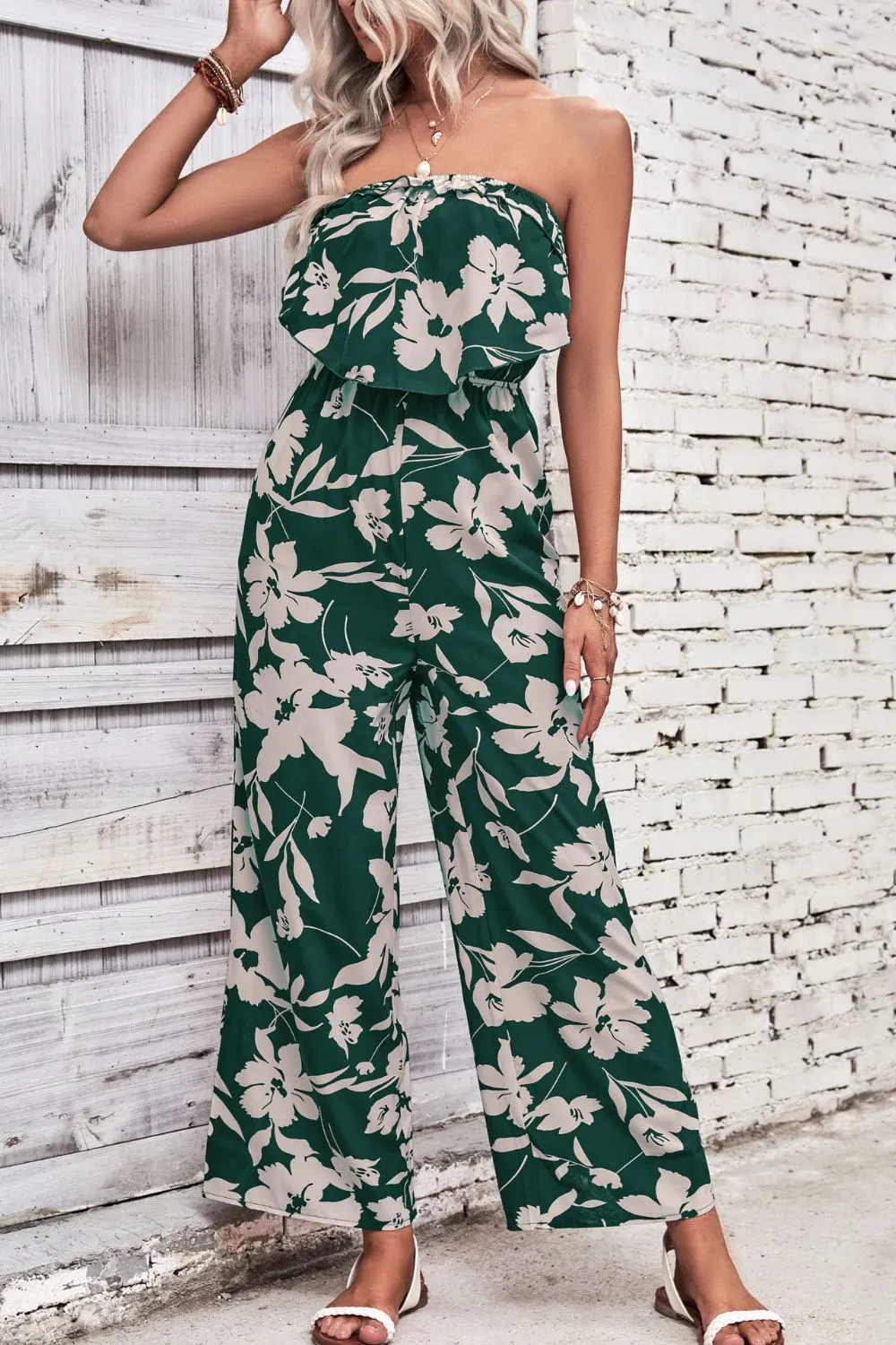 Floral Strapless Wide Leg Jumpsuit, image 4