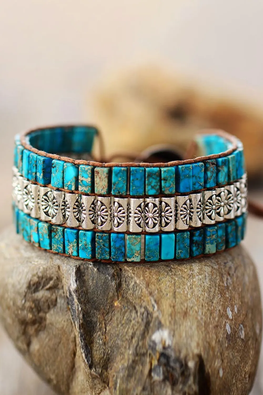 Handmade Triple Layer Natural Stone Bracelet, image 2