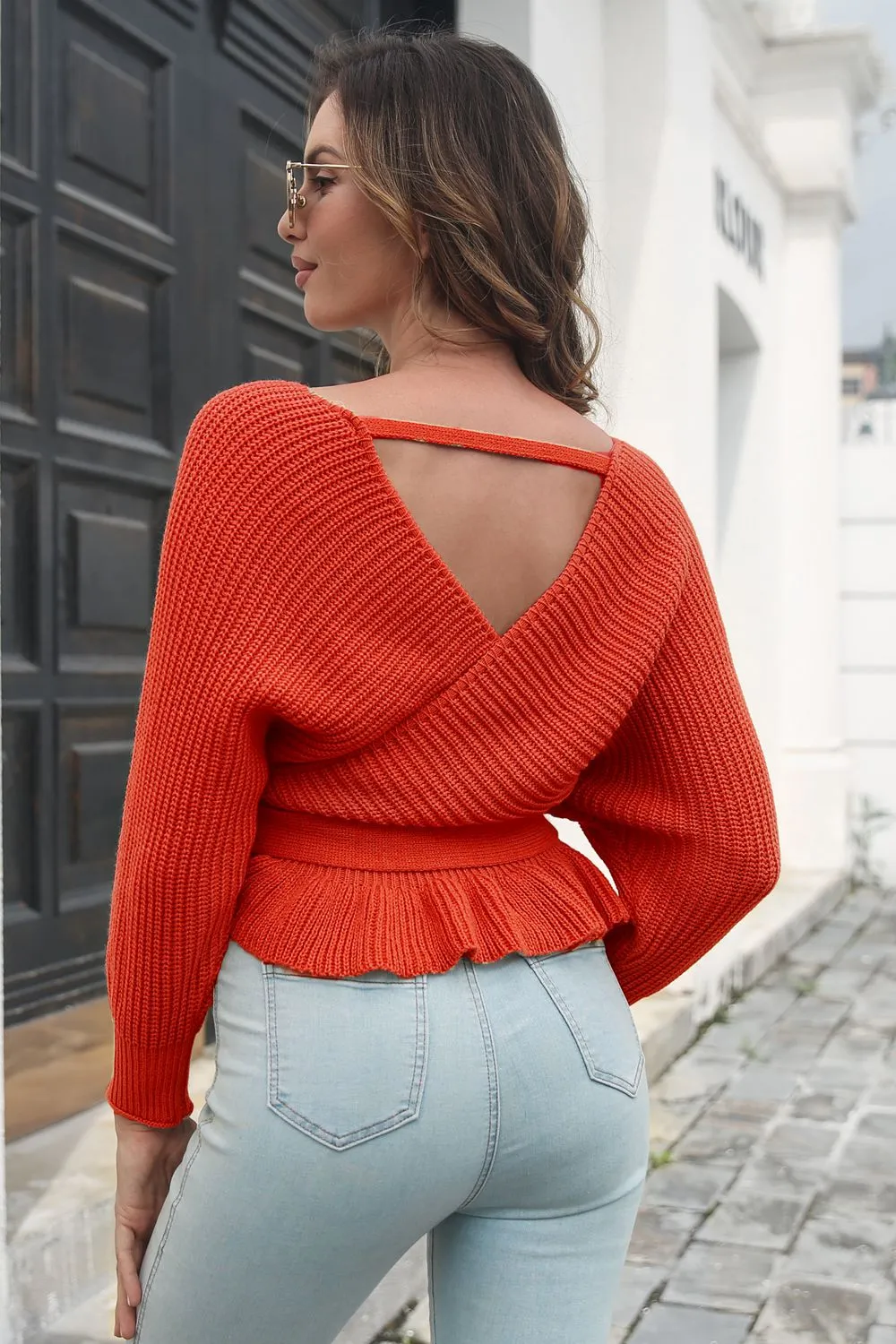 Tie Waist Ruffle Hem Sweater, image 9
