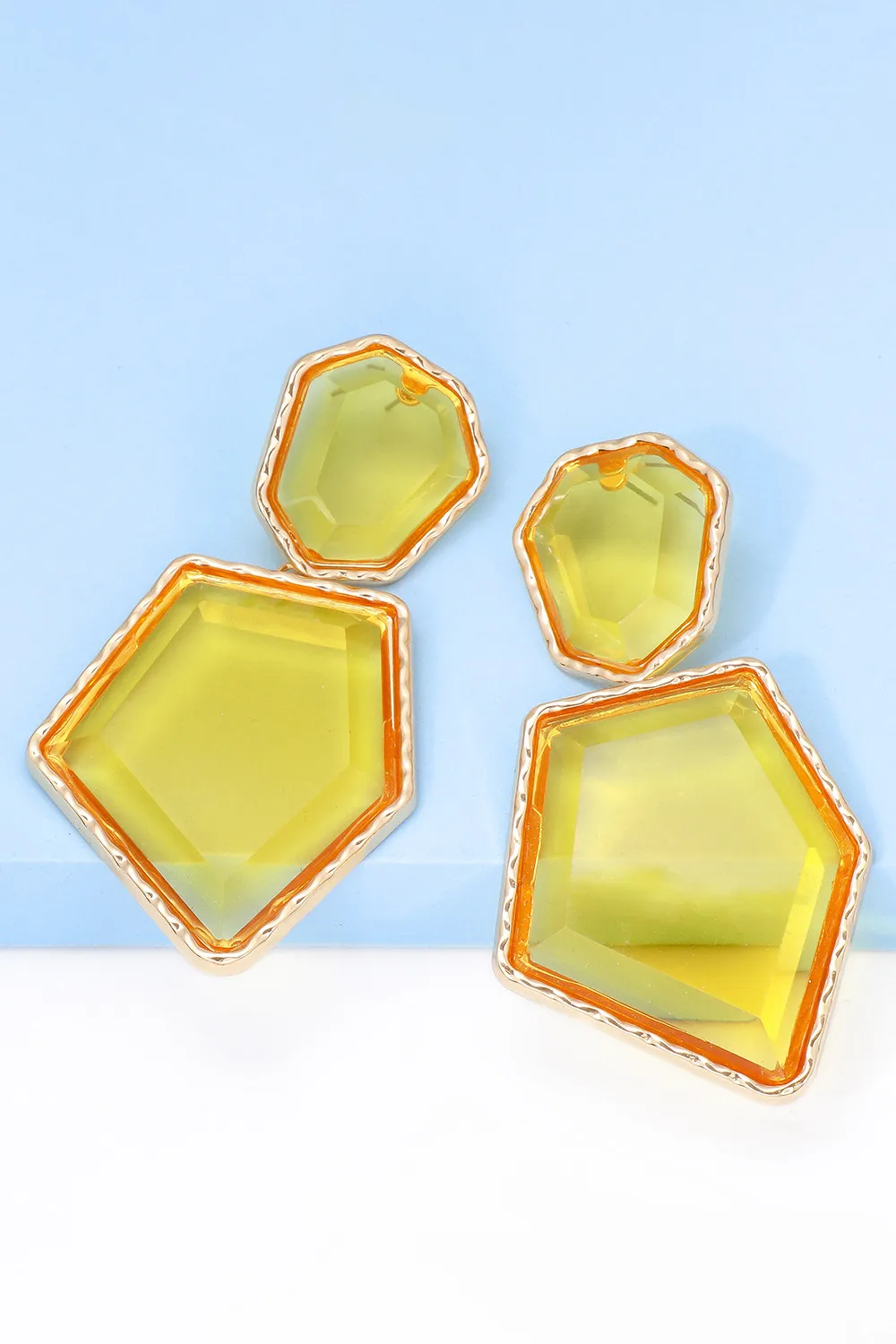 Geometrical Shape Zinc Alloy Frame Resin Dangle Earrings, image 31