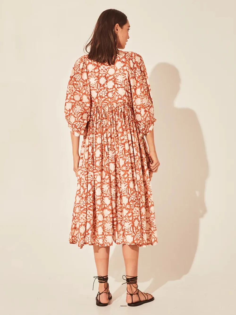 Floral Tie Neck Lantern Sleeve Dress, image 3