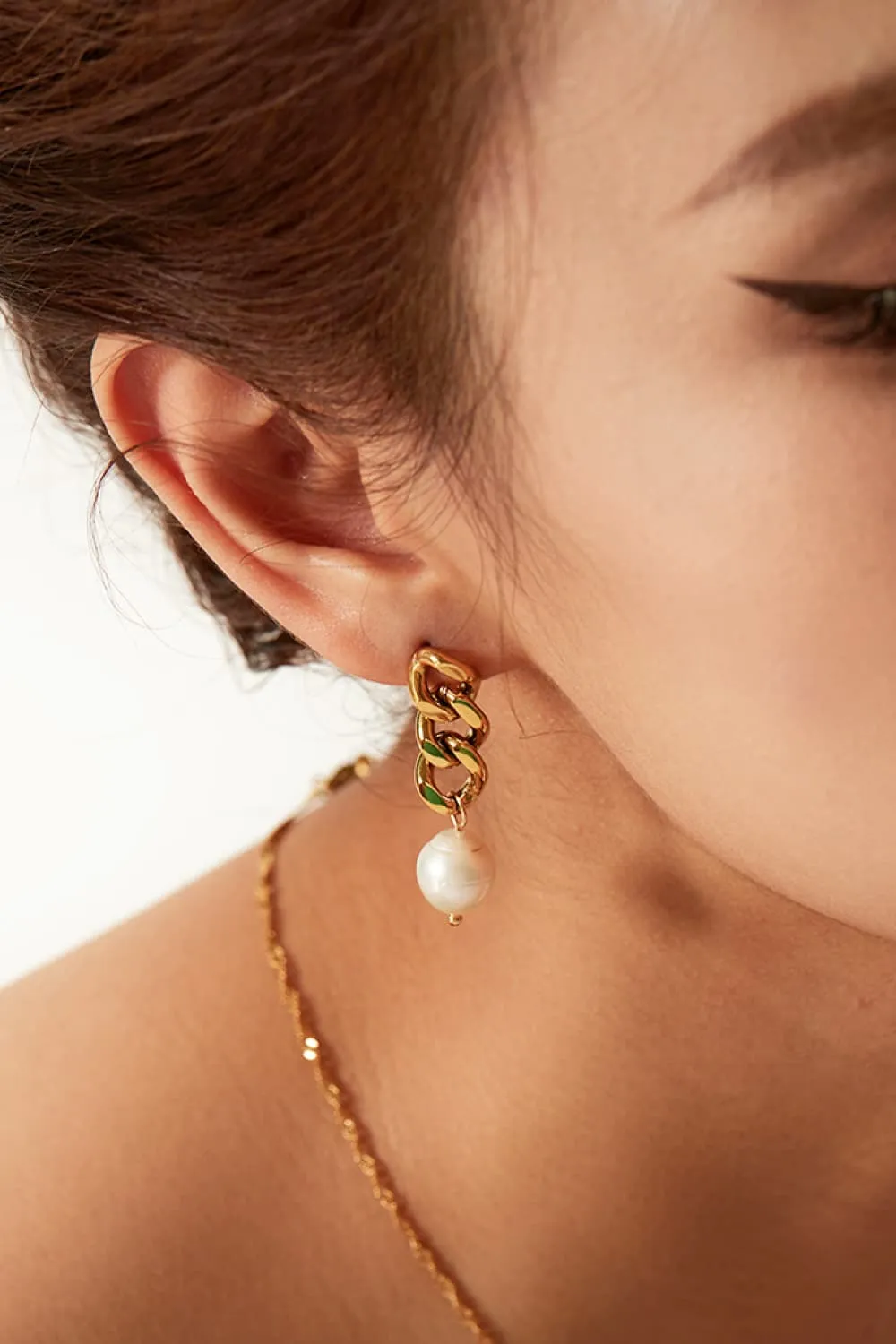 Stainless Steel Pearl Earrings, image 2