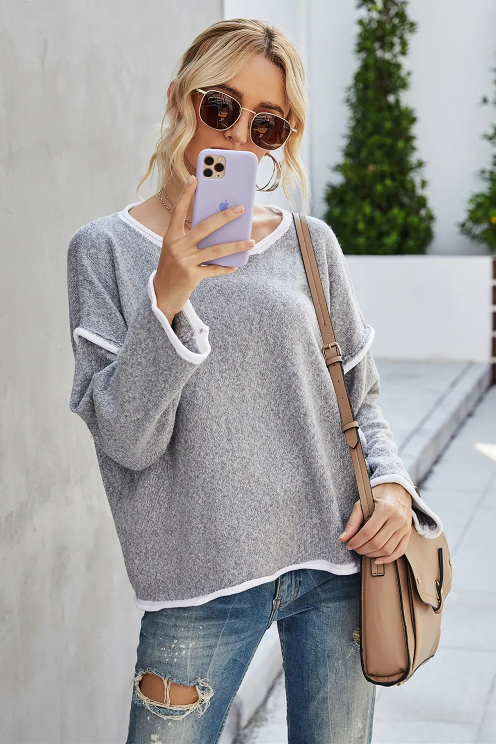 Round Neck Dropped Shoulder Sweater, image 7