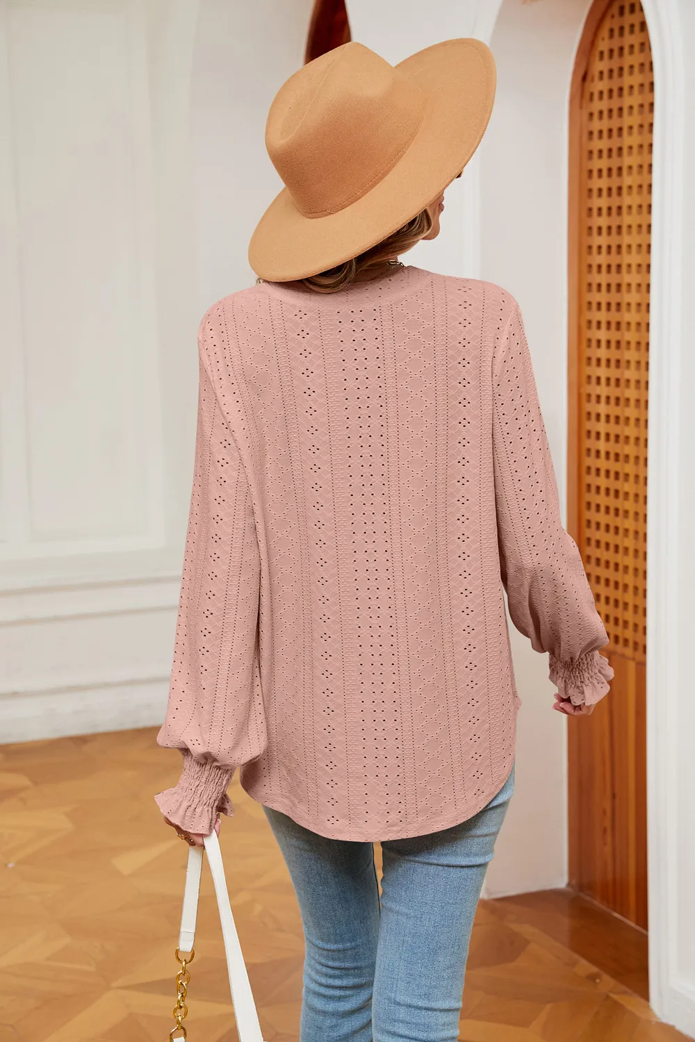 Notched Neck Flounce Sleeve Blouse, image 25