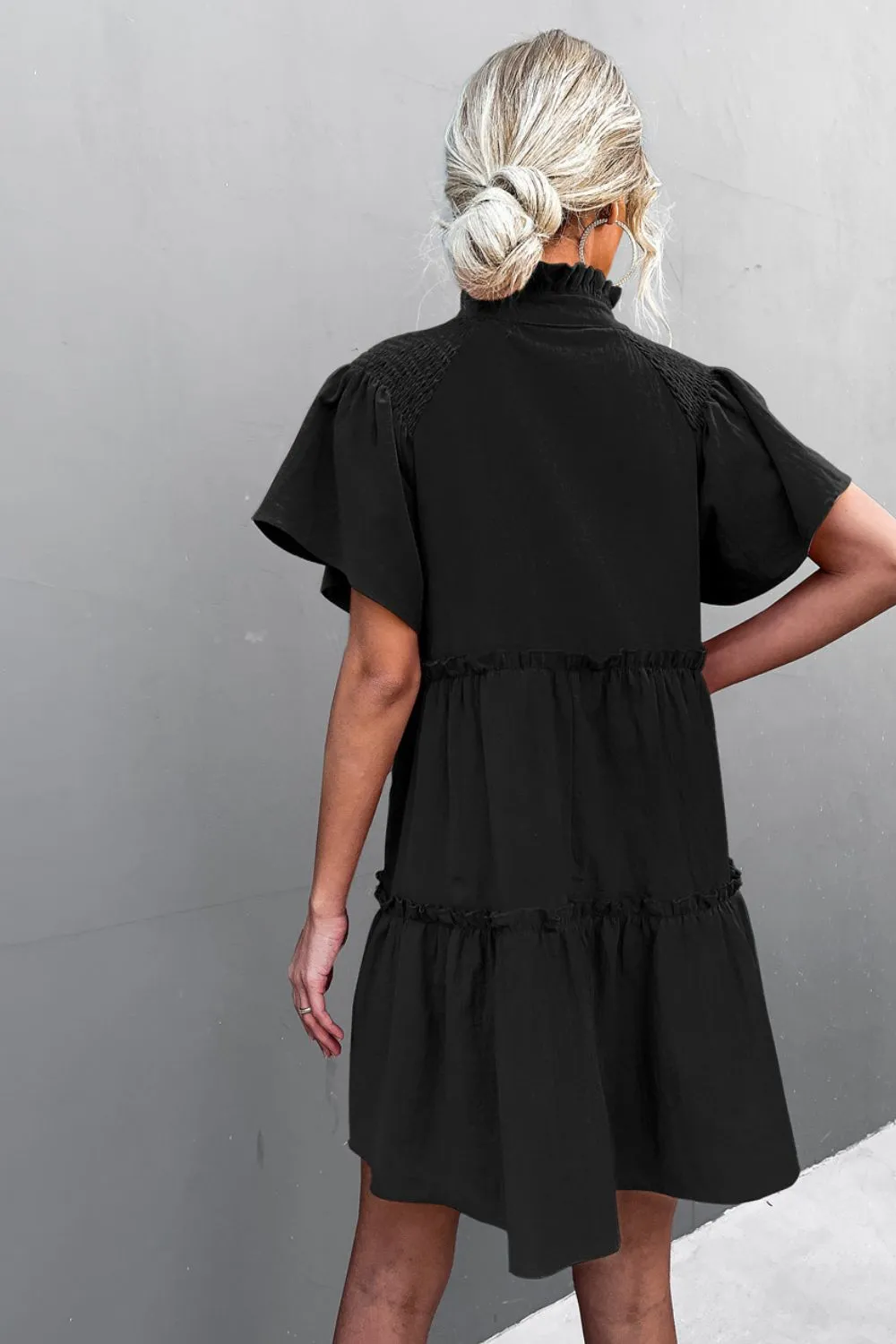 Frill Trim Smocked Tie Neck Dress, image 2