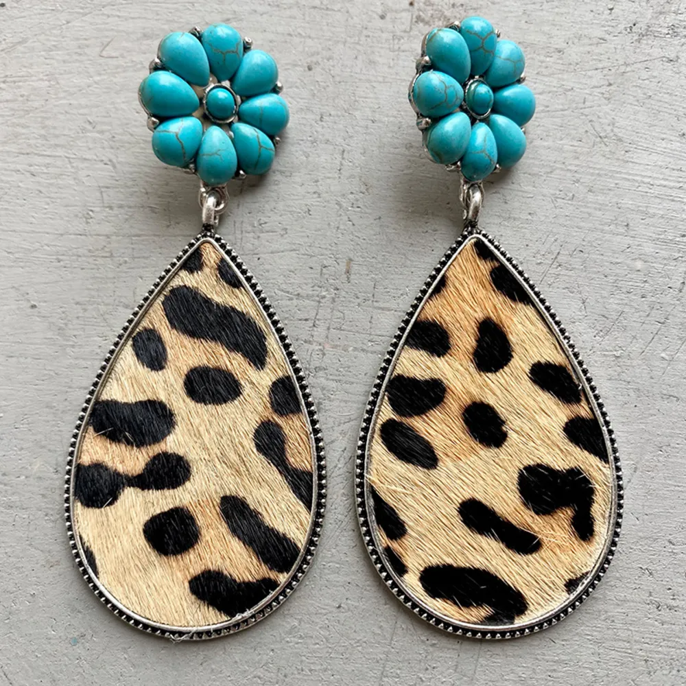 Turquoise Flower Teardrop Earrings, image 6