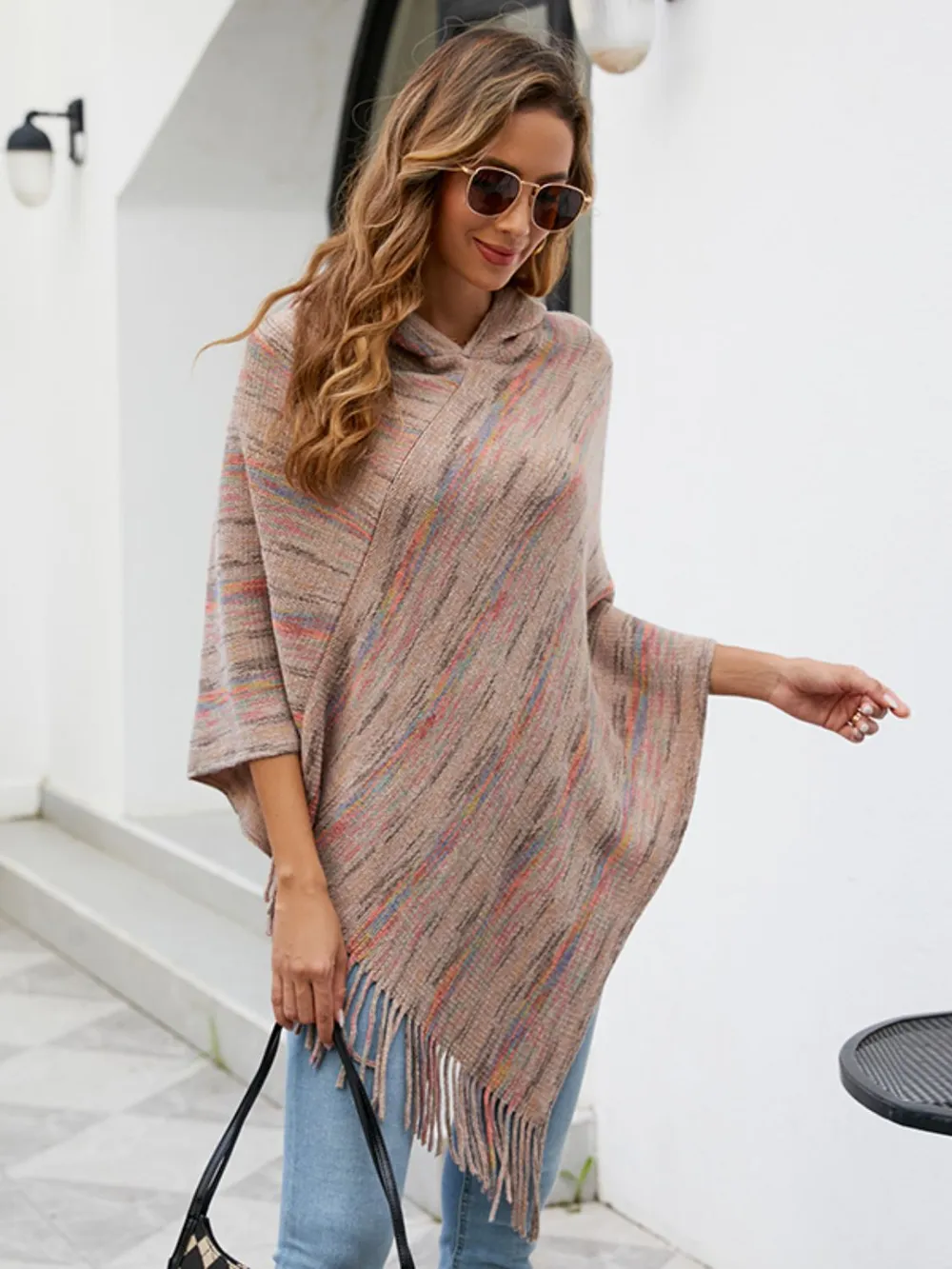 Fringe Hem Hooded Poncho, image 5