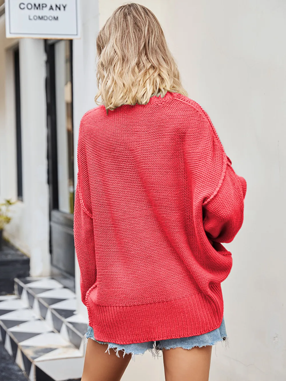 V-Neck Ribbed Dropped Shoulder Knit Top, image 27