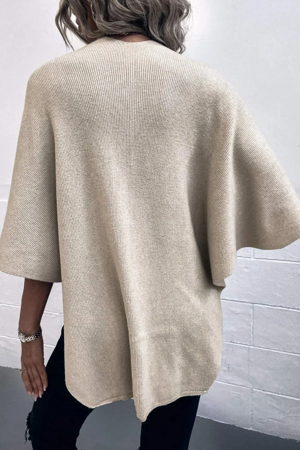 Surplice Neck Pom-Pom Trim Poncho, image 3